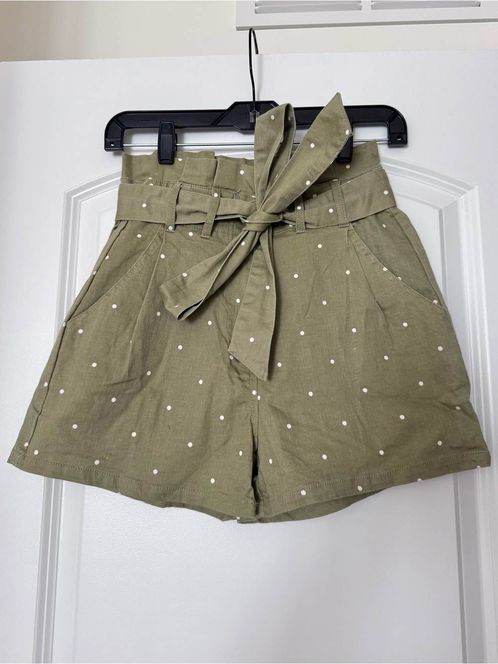Mine Olive Green Polka Dot Paperbag Waist Shorts